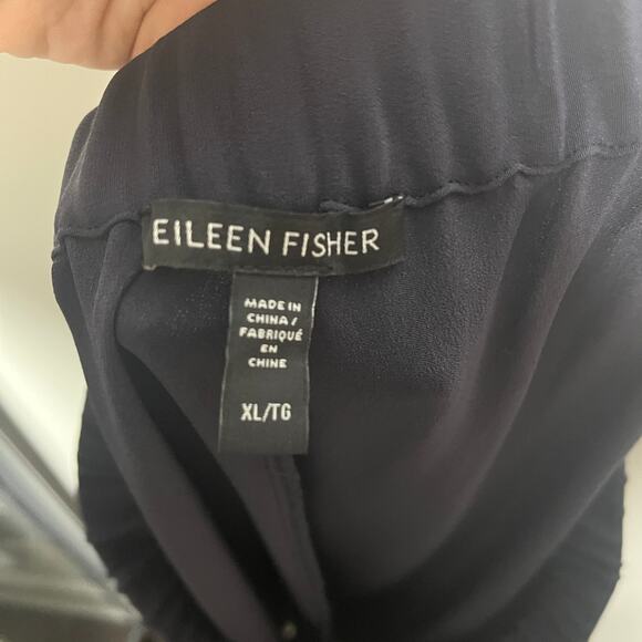 Eileen Fisher Women's Pants XL Navy Silk Wide Leg Crop Minimalist 24" Inseam - Picture 6 of 8